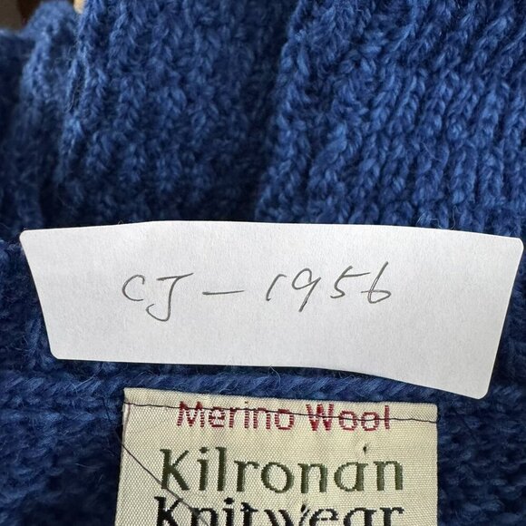 Kilronan Fisherman Cardigan Sweater Medium Blue Merino Wool Cable‎ Knit CJ-1956 - Picture 2 of 8